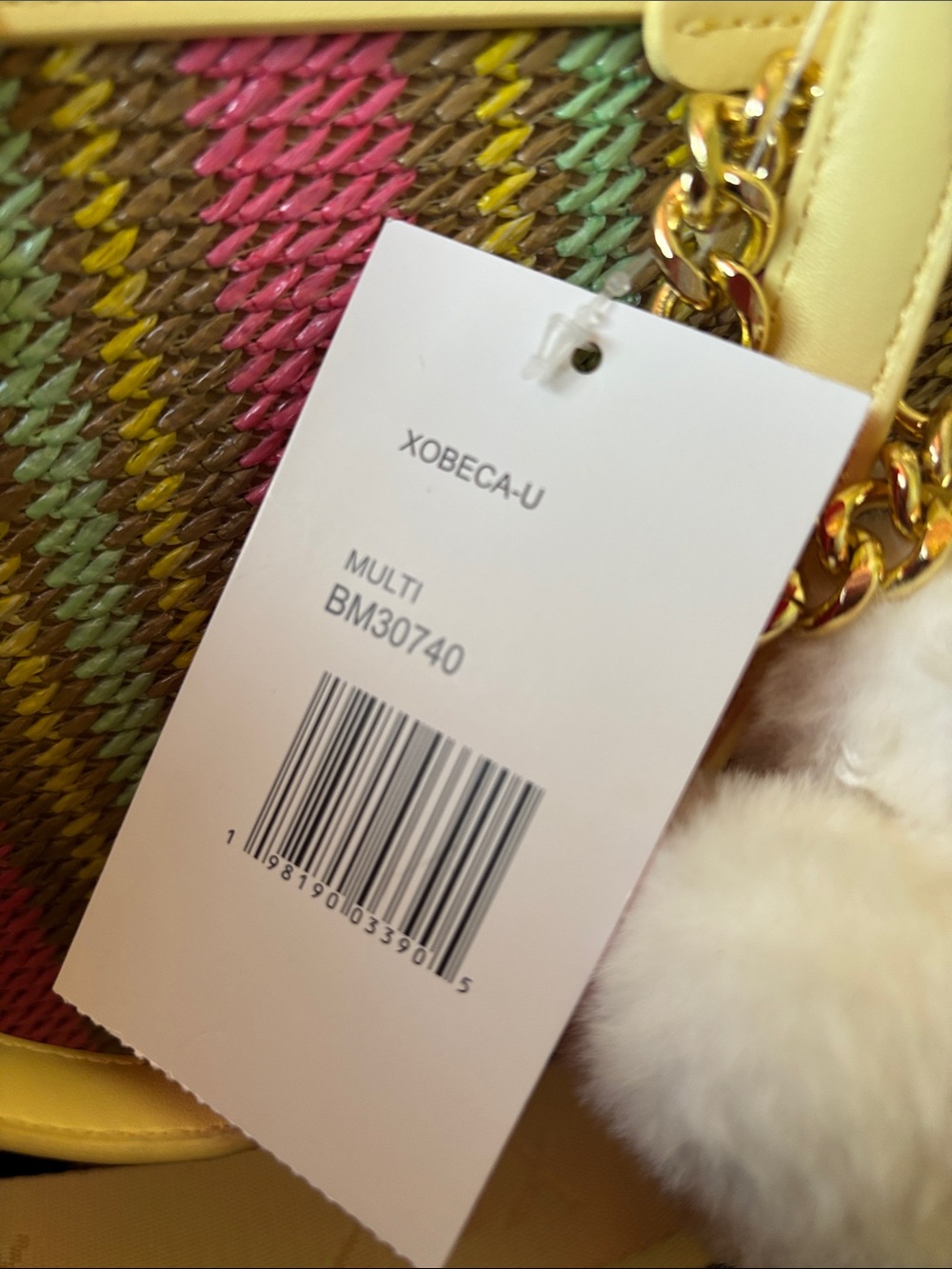 Yellow Multicolor Striped Tote Bag with Floral Charm - Picture 6 of 6